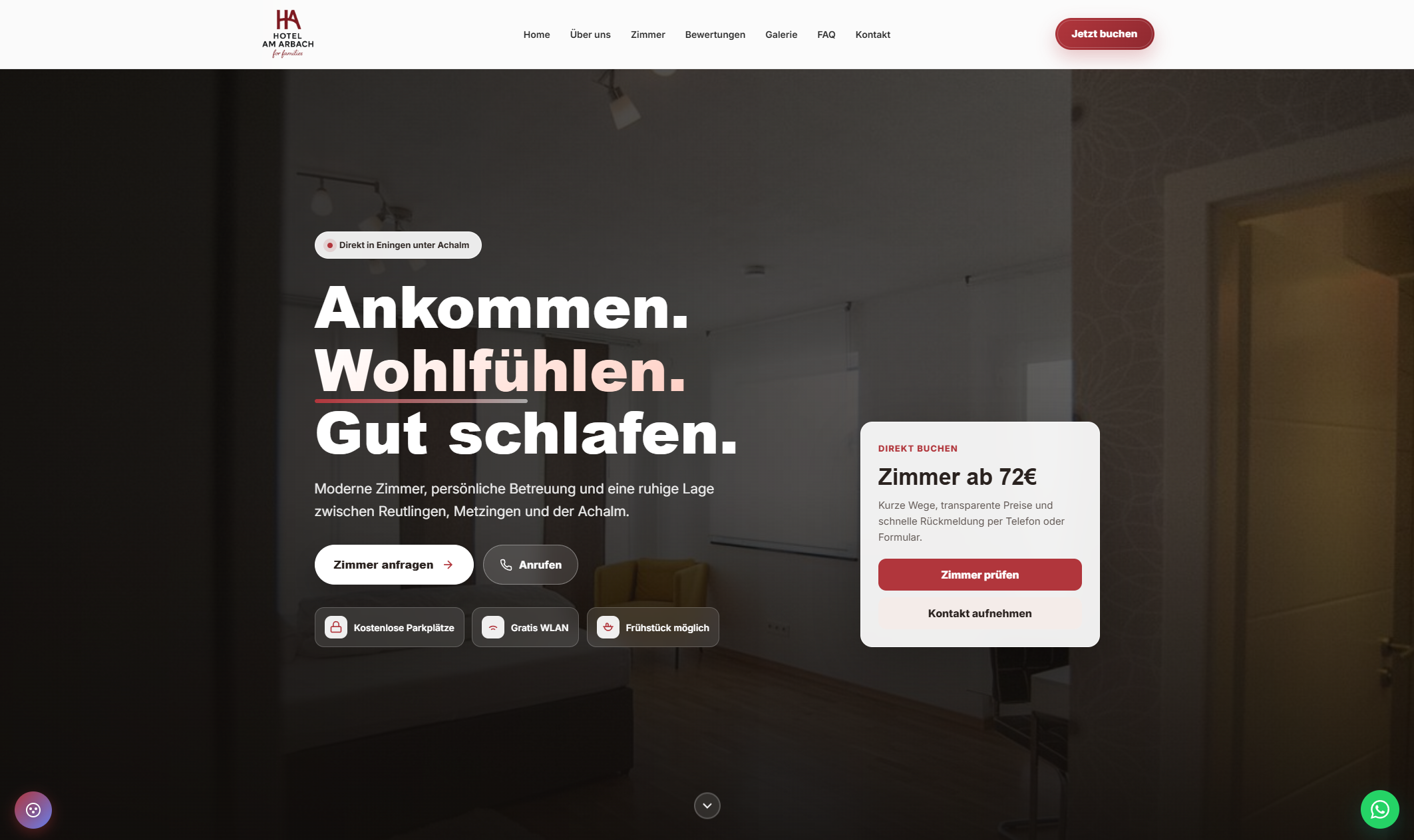 Hotel Garni Eningen Website - Webdesign und Buchungsintegration
